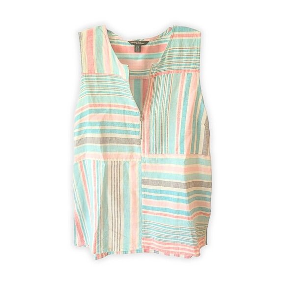 Tommy Bahama Women's Kohala Stripe 1/4 Zip Linen Tank Top Blouse - Picture 1 of 10